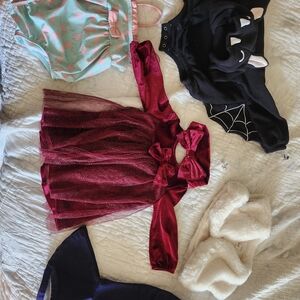 Adorable Baby Clothing Lot with Red Dress and Black Bat Costume Sizes 6m To 9m